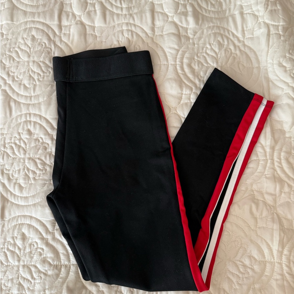 Zara Red and White Striped Leggings